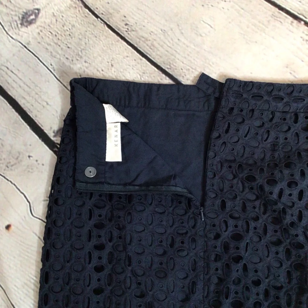Kenar Navy Blue Eyelet Straight Skirt 2